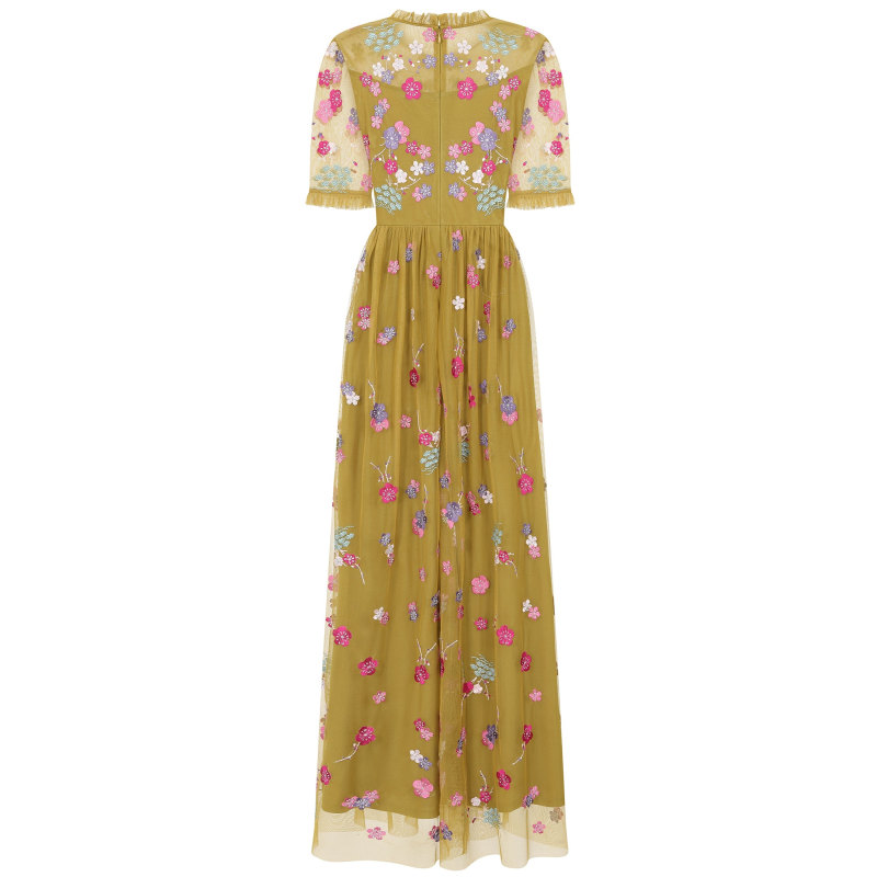 Thumbnail of Coraline Floral Embroidered Maxi Dress - Willow Green image