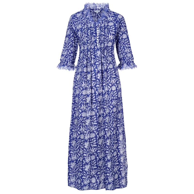 Cotton Annabel Maxi Dress In Blue With White Flower | At Last... | Wolf ...