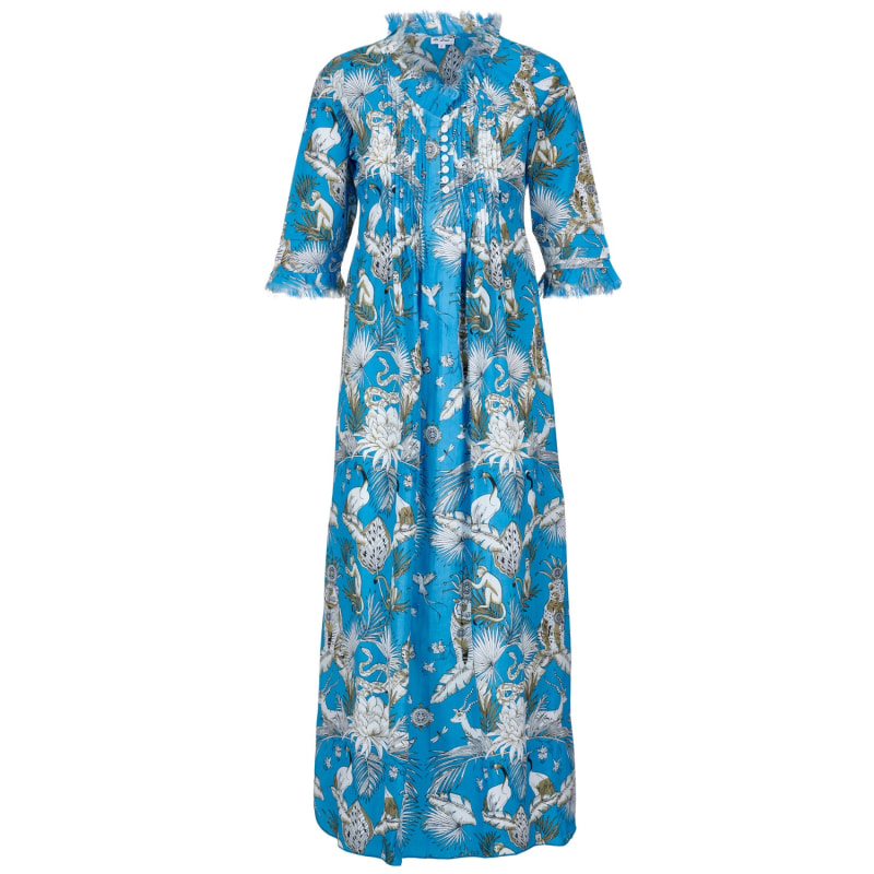 Cotton Annabel Maxi Dress In Sky Blue Tropical | At Last... | Wolf & Badger