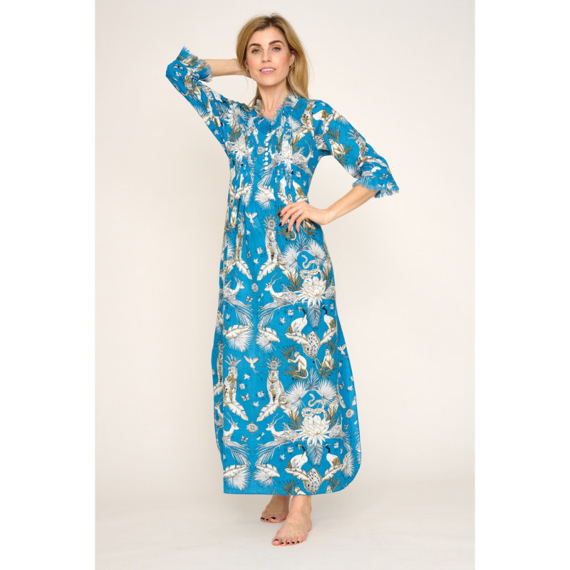 Cotton Annabel Maxi Dress In Sky Blue Tropical | At Last... | Wolf & Badger