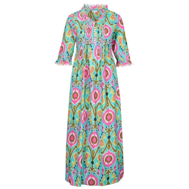 Cotton Annabel Maxi Dress In Turquoise Multi Ikat | At Last... | Wolf ...