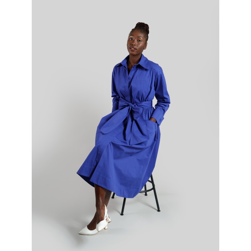 Thumbnail of Cotton Belted Gathered Maxi Shirt Dress / Vivid Blue image