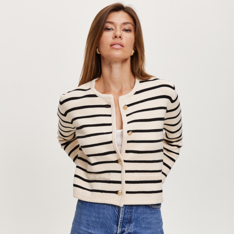 Thumbnail of Cotton Black And White Striped Knitted Cardigan image