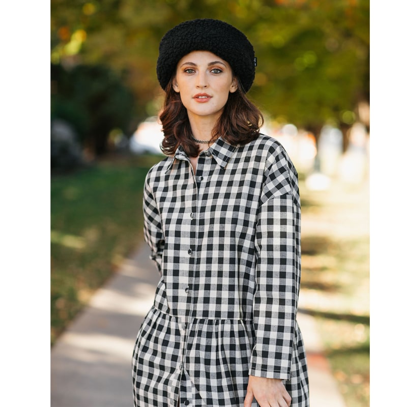 Thumbnail of Cotton Linen Gingham Shirt Dress Black & Natural image
