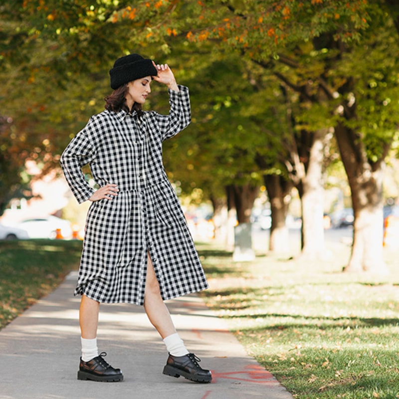 Thumbnail of Cotton Linen Gingham Shirt Dress Black & Natural image