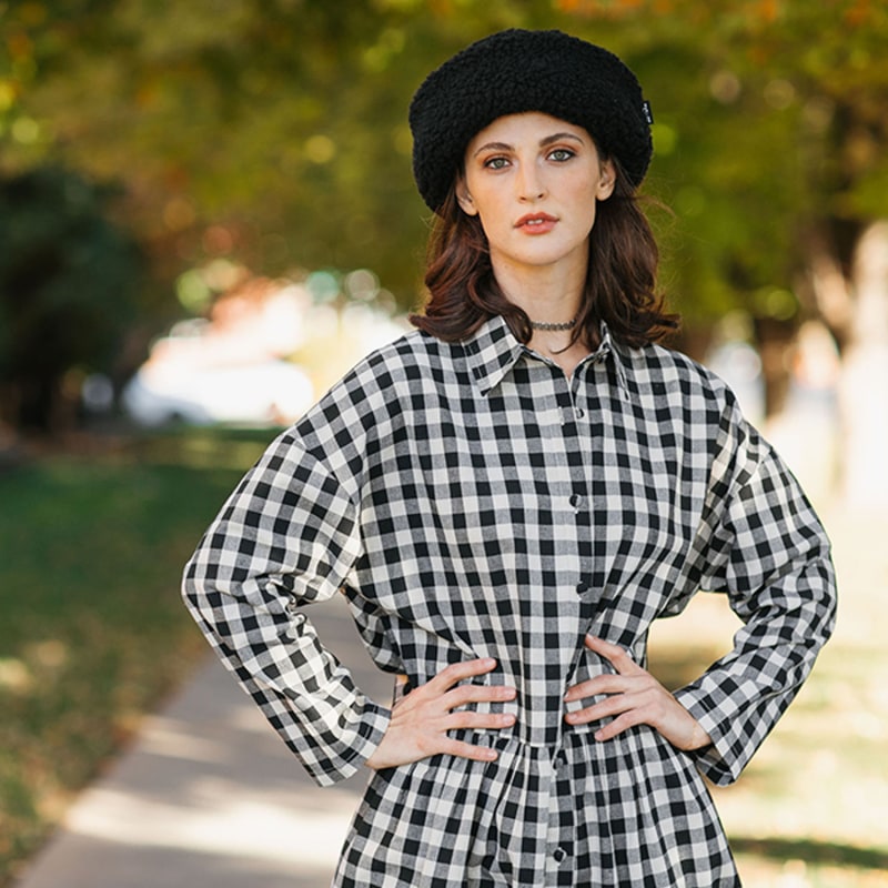 Thumbnail of Cotton Linen Gingham Shirt Dress Black & Natural image