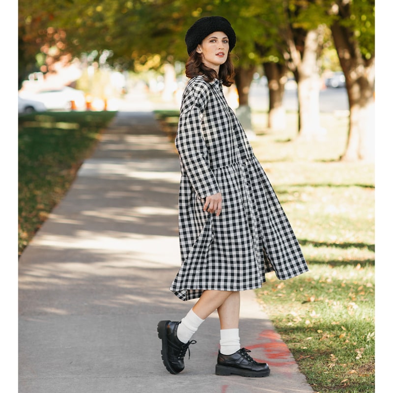 Thumbnail of Cotton Linen Gingham Shirt Dress Black & Natural image