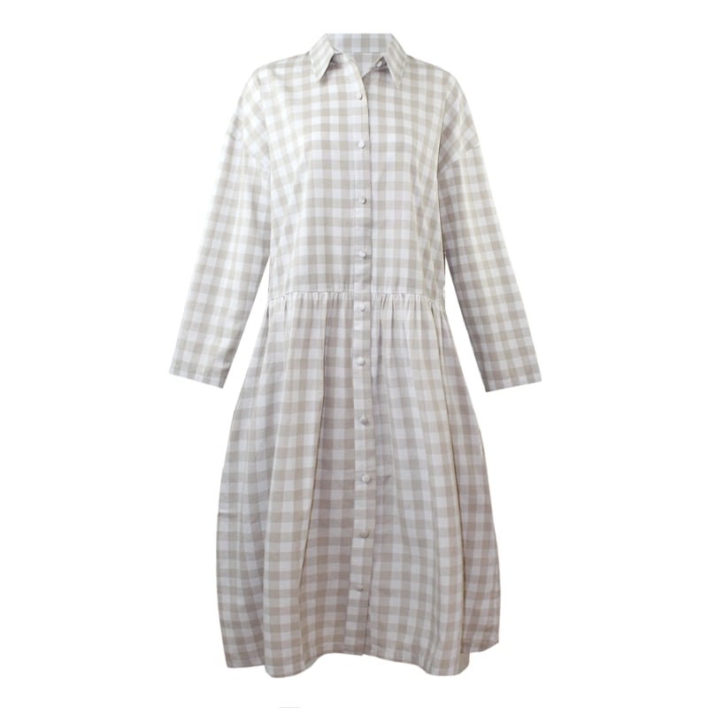 Thumbnail of Cotton Linen Gingham Shirt Dress Natural & White image