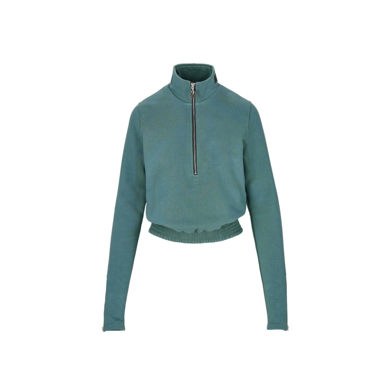 Cotton Sweatshirt With A Zip Up Stand Up Collar In Green Colour by MANDRAGORA