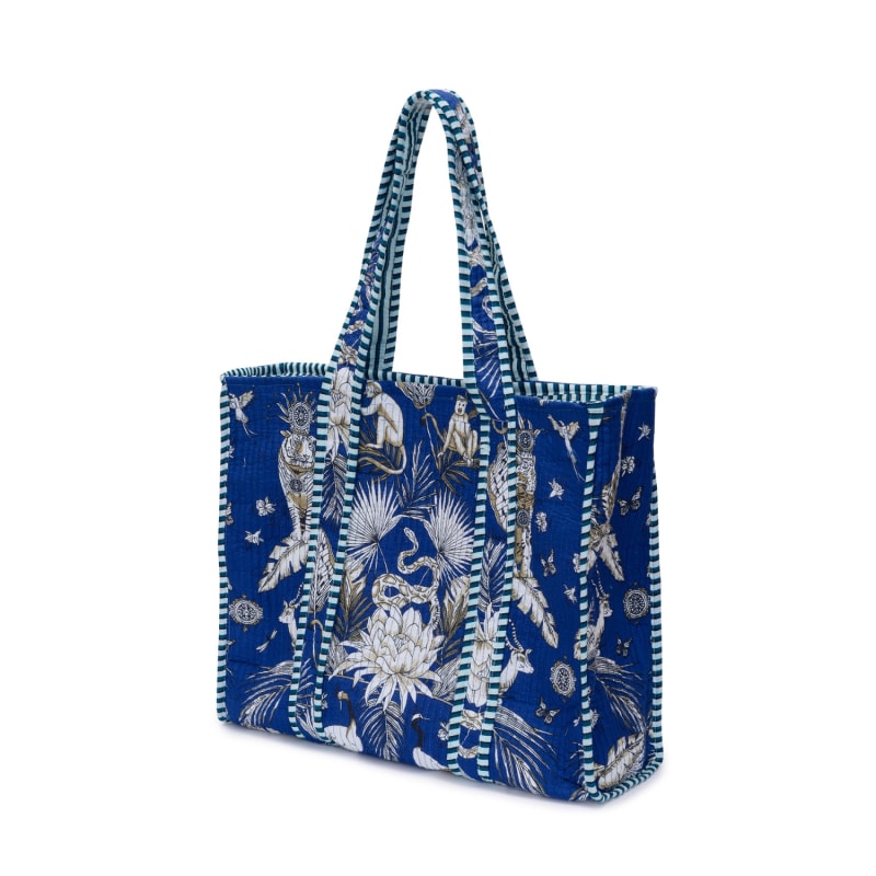Cotton Tote Bag In Royal Blue Tropical by At Last