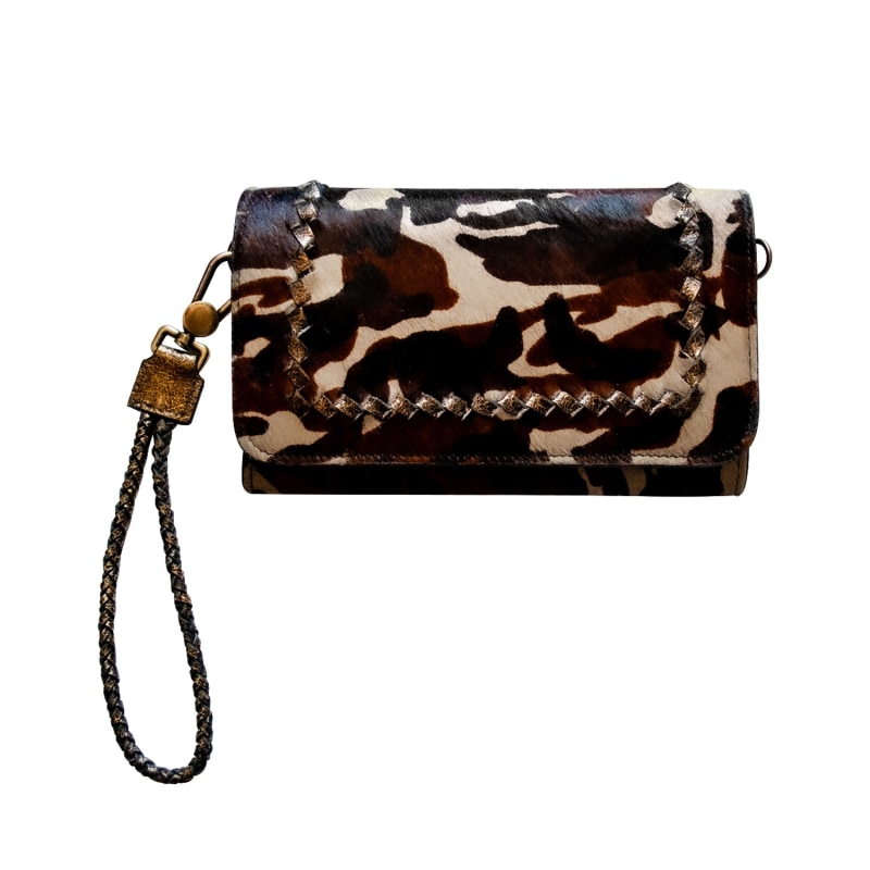 Thumbnail of Cowhide Fur Leather Wallet Wristlet Purse Clutch With Hidden Phone Compartment image