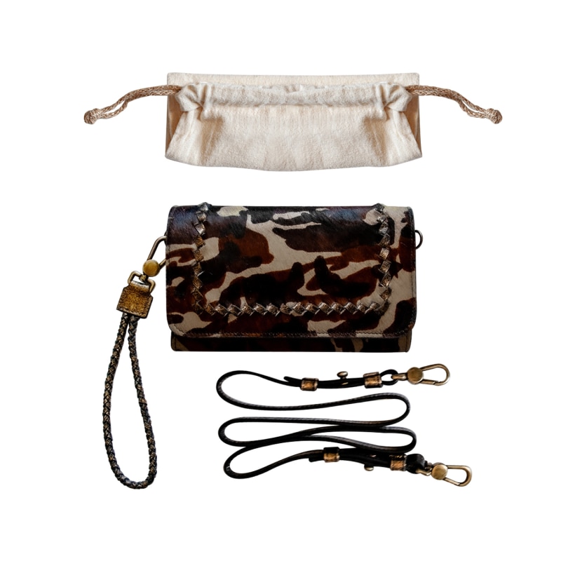 Thumbnail of Cowhide Fur Leather Wallet Wristlet Purse Clutch With Hidden Phone Compartment image