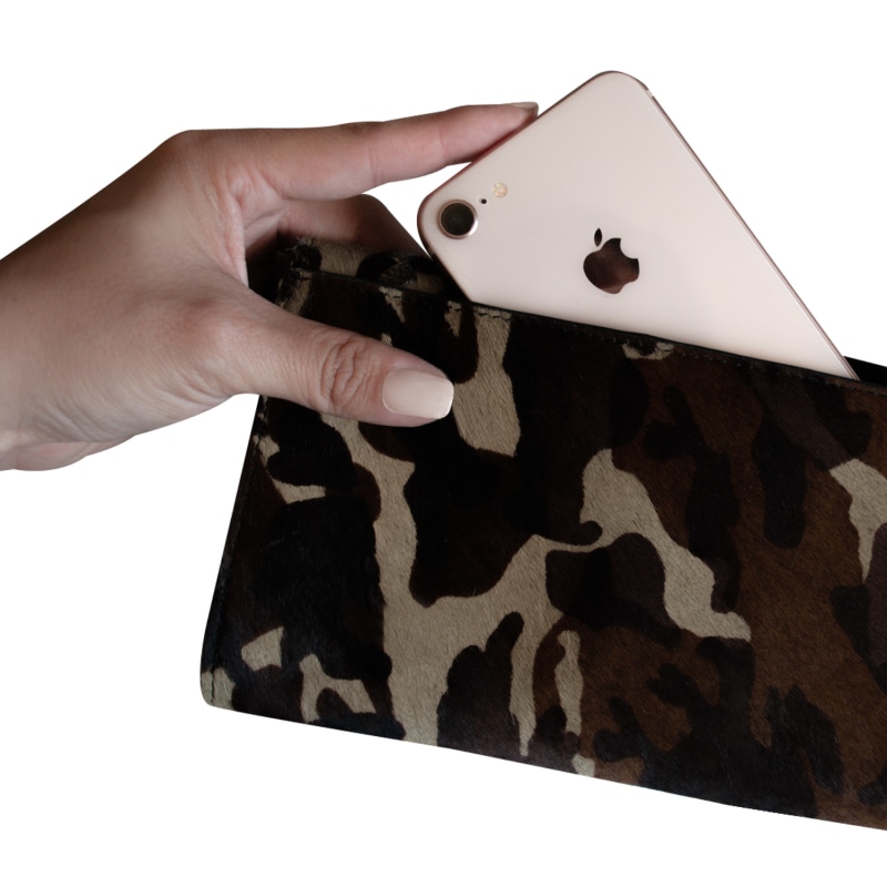 Thumbnail of Cowhide Fur Leather Wallet Wristlet Purse Clutch With Hidden Phone Compartment image