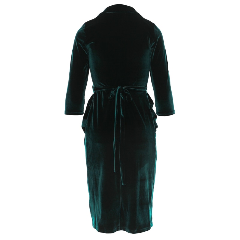 Thumbnail of Cannes Wrap Midi Velvet Dress In Emerald Green image