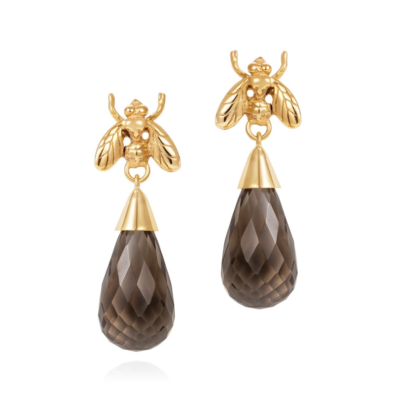 Thumbnail of Smokey Quartz Briolette Little Fly Earrings In Gold image