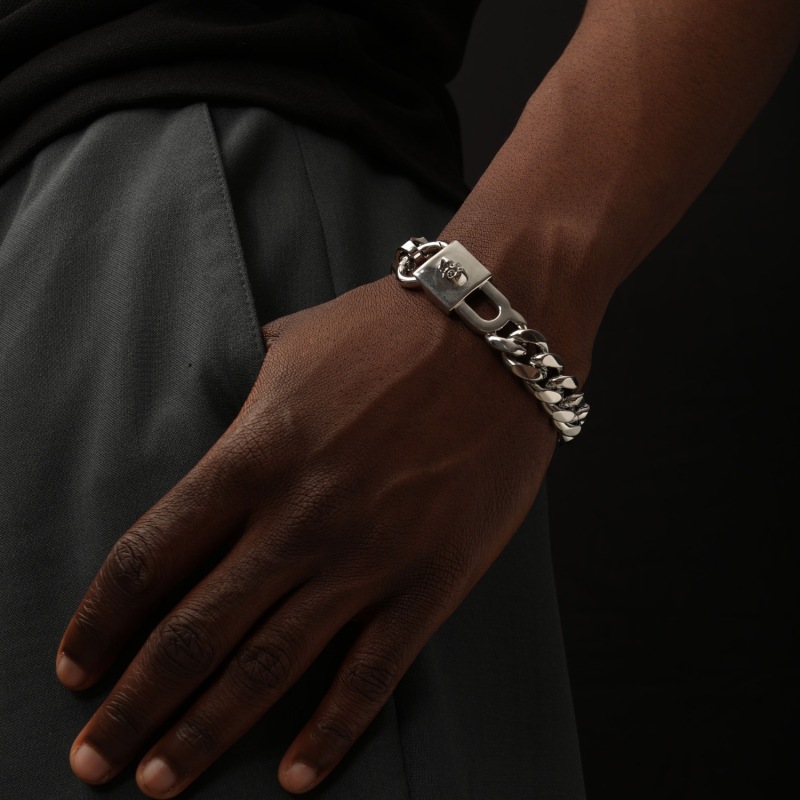 Thumbnail of Atticus Skull Lock Chain Bracelet in Gunmetal image