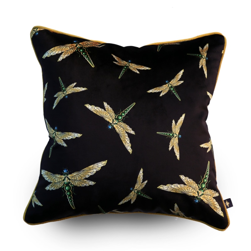 Thumbnail of Dragonfly Swarm Black Velvet Cushion image