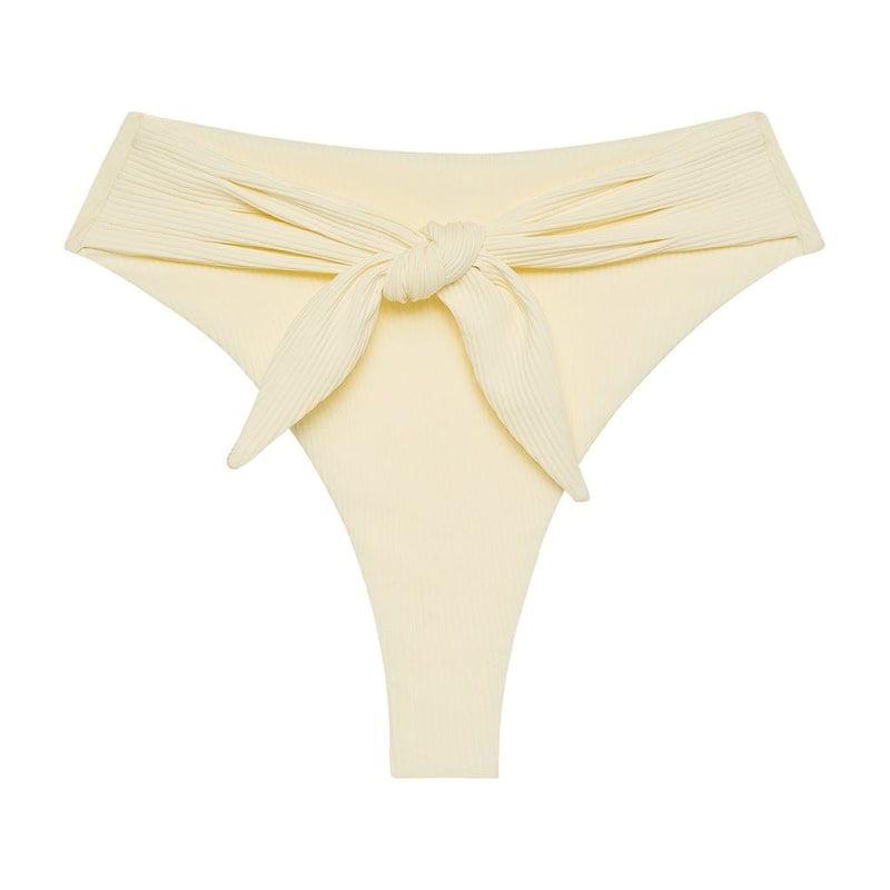 Cream Rib Lulu Bikini Bottom, White Swimsuit