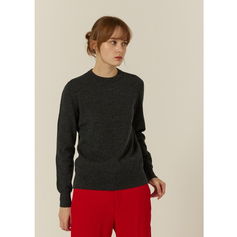 Crew-Neck Ribbed Cashmere Sweater-Charcoal by CALLAITE