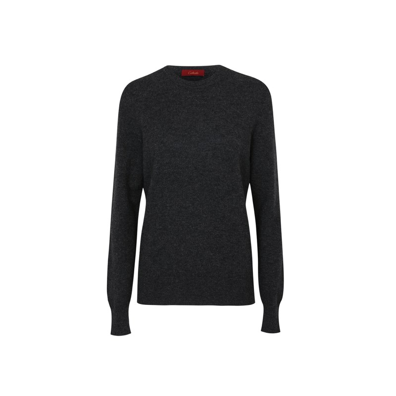 Crew-Neck Ribbed Cashmere Sweater-Charcoal by CALLAITE