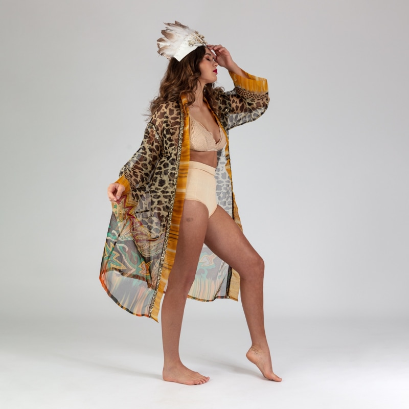 Thumbnail of Chiara - 100% Silk Wildly Bohemian Robe With Sequin Trims image