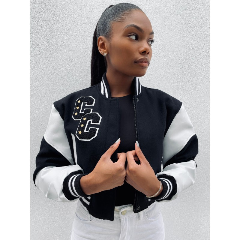 Cropped Black & White Varsity Jacket by COOL CREATIVE