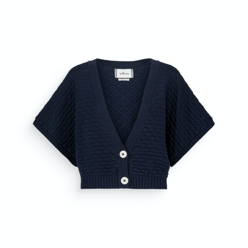 Thumbnail of Cropped Cotton Cardigan With Kimono Sleeves Navy Blue image