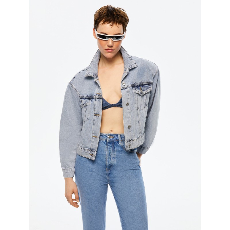 Thumbnail of Cropped Denim Jacket With Shoulder Pads image