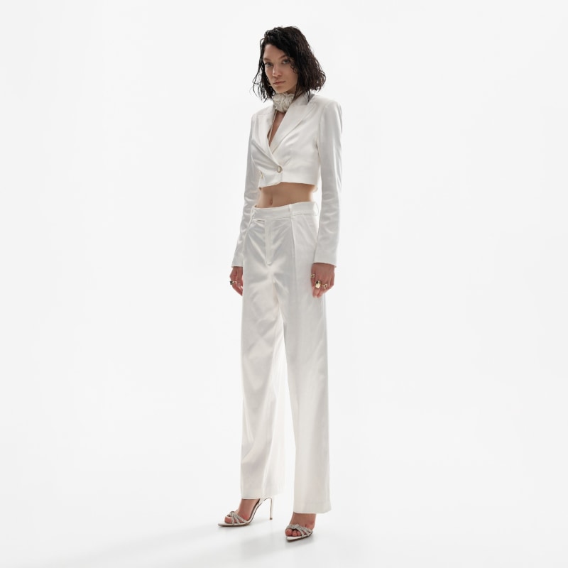 Thumbnail of Cropped Satin Blazer In White image