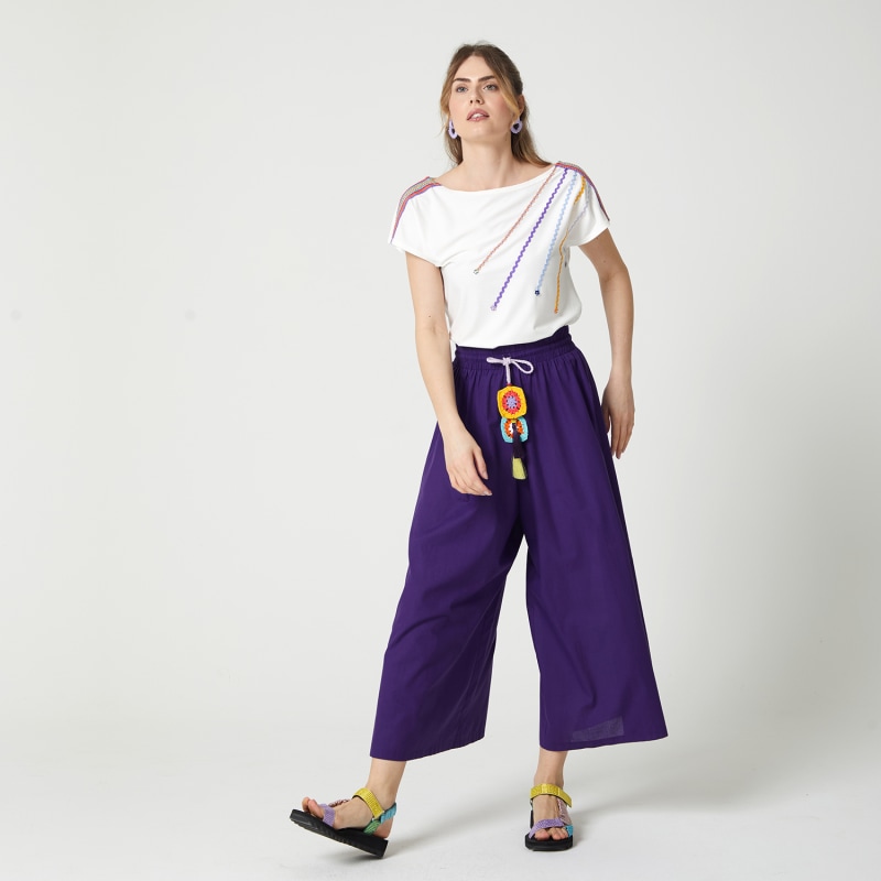 Thumbnail of Cropped Wide-Leg Voile Pants With Crochet Belt image