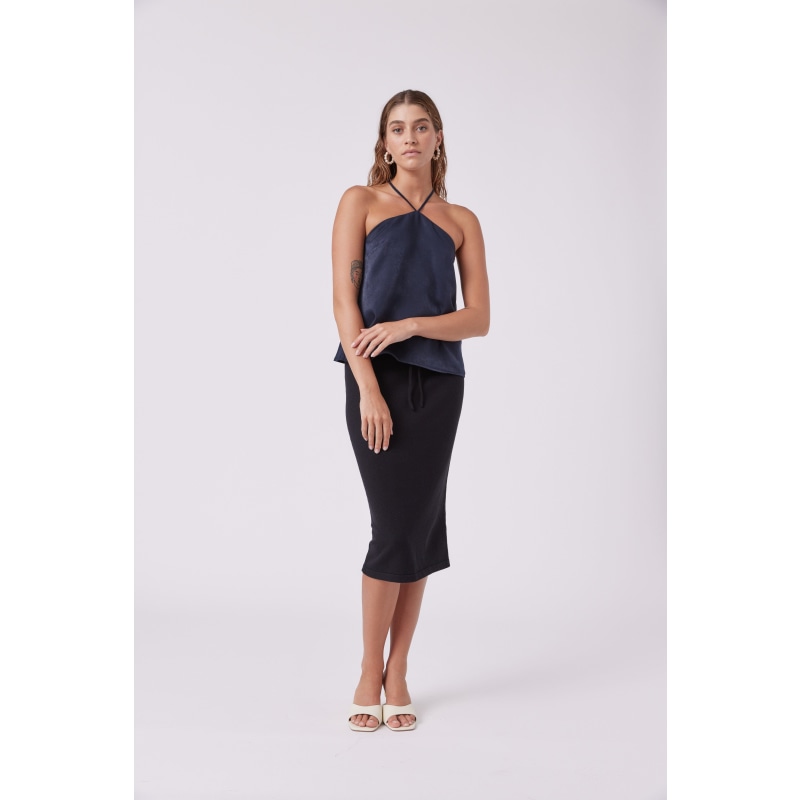 Cross Strap Satin Camisole Top Navy Blue by MNK Atelier