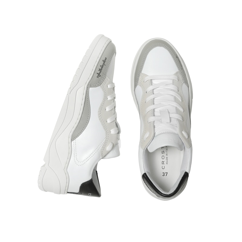 Thumbnail of Crosty Onda Men’s Designer Sneakers - White Italian Leather - Gray & Black Accents image