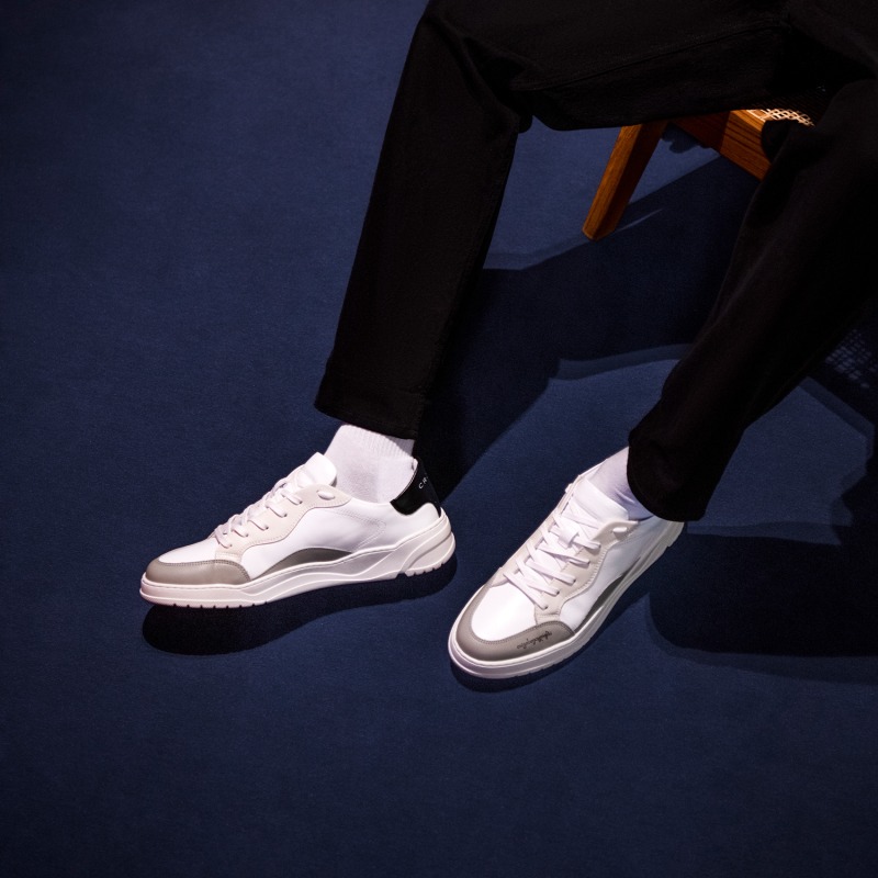 Thumbnail of Crosty Onda Men’s Designer Sneakers - White Italian Leather - Gray & Black Accents image