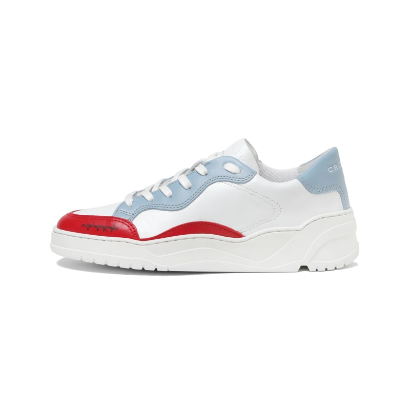 Thumbnail of Crosty Onda Men’s Designer Sneakers - White Italian Leather - Red & Sky Blue Accents image