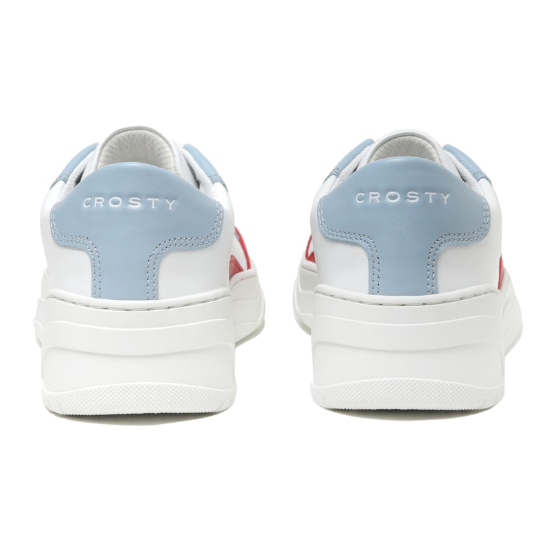 Thumbnail of Crosty Onda Men’s Designer Sneakers - White Italian Leather - Red & Sky Blue Accents image