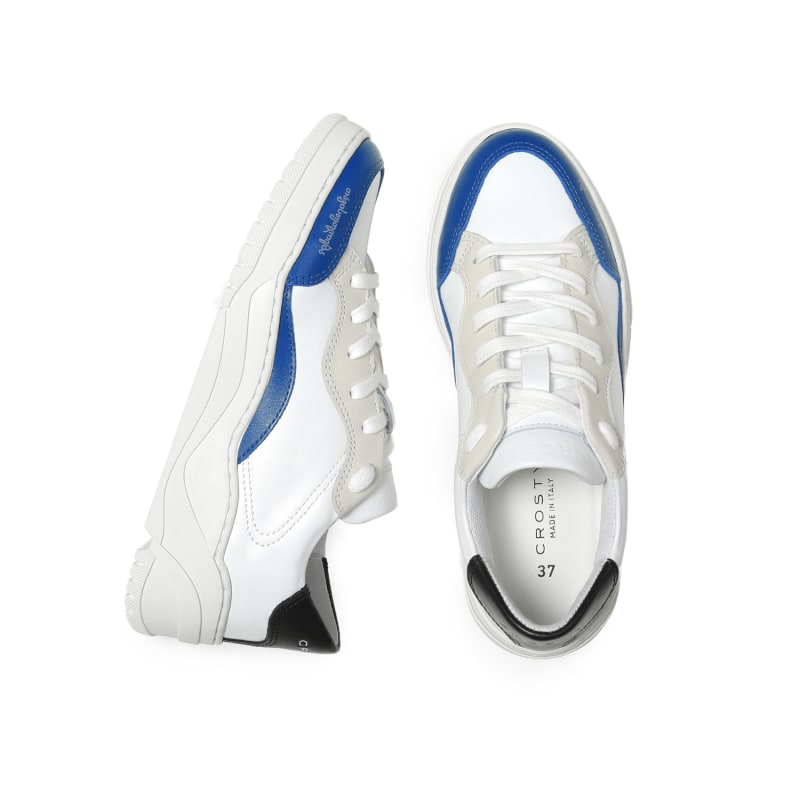 Thumbnail of Crosty Onda Men’S Designer Sneakers - White Italian Leather - Blue & Black Accents image