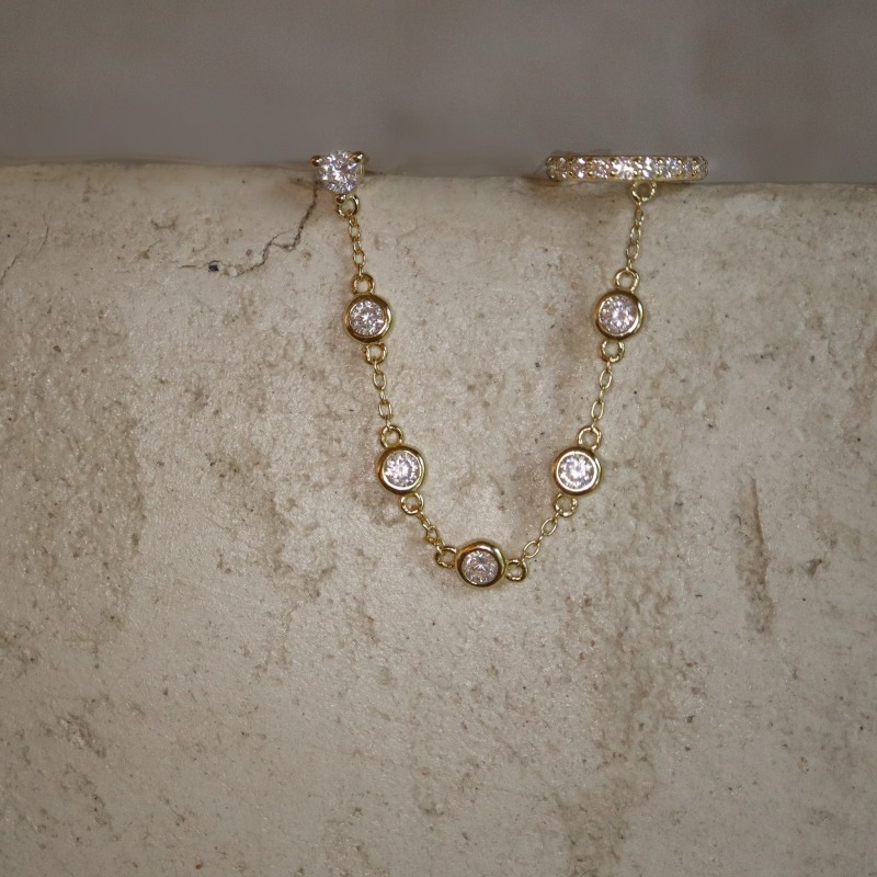 Thumbnail of Crystal Chain Earring - Gold image