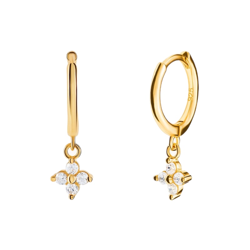 Crystal Flower Huggie Hoops In Gold Gold Trip Wolf & Badger