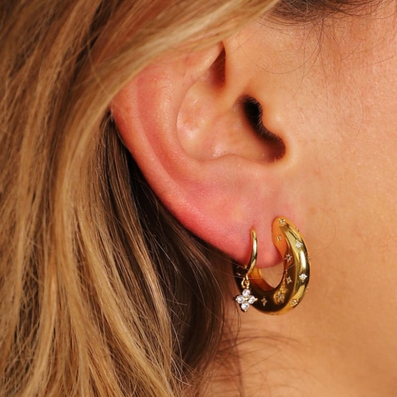 Crystal Flower Huggie Hoops In Gold Gold Trip Wolf & Badger