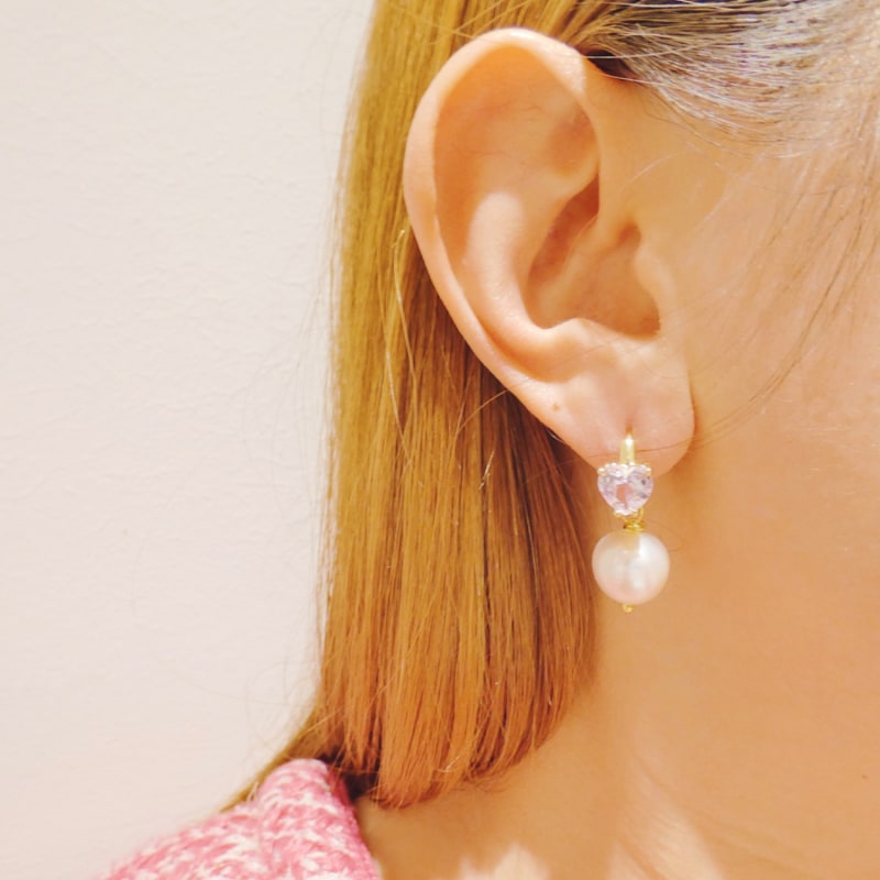 Thumbnail of Crystal Heart Baroque Pearl Earrings image
