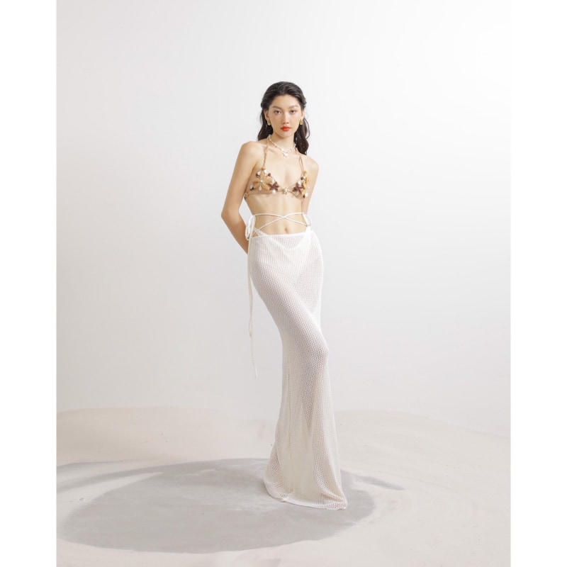 Thumbnail of Lace Jersey Maxi Skirt With Lace Jersey Underpants In White image