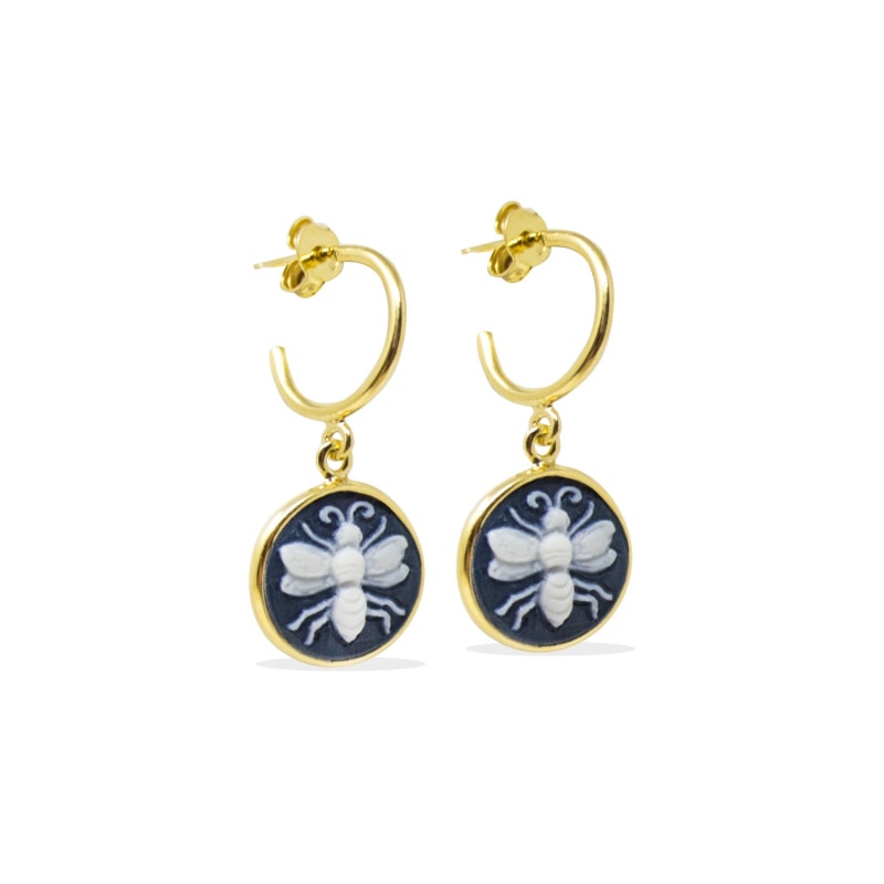 Thumbnail of Black Bee Cameo Mini Hoop Earrings image