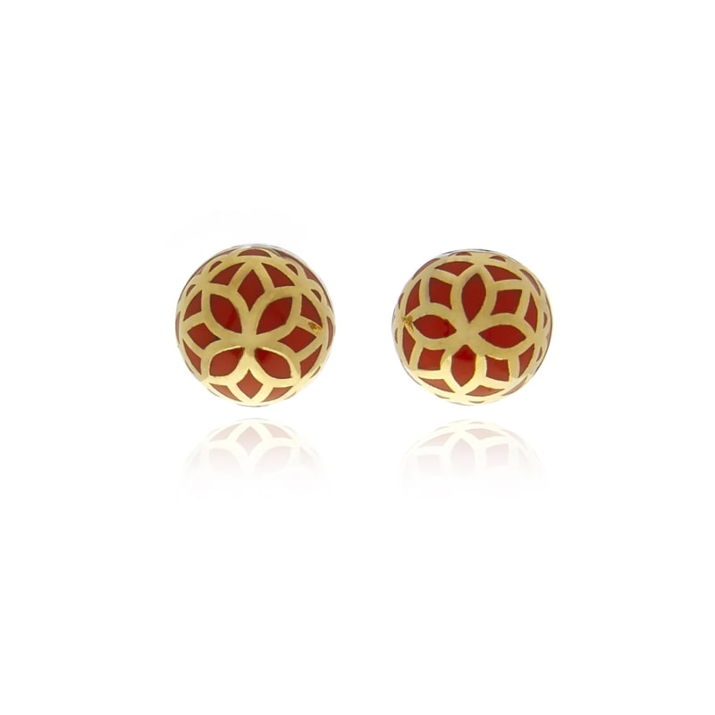 Thumbnail of Gold Orange Signature Flower Ball Earrings image