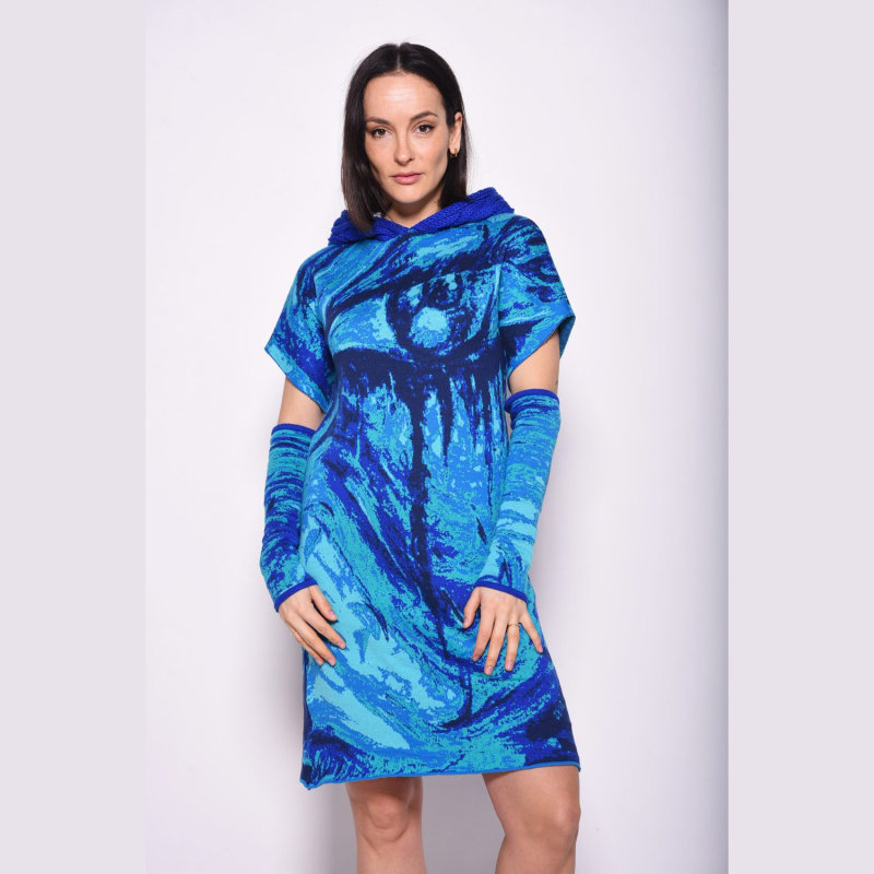 Thumbnail of Cszs Art Braided Hooded Knit Dress Gloves In Royal Blue image