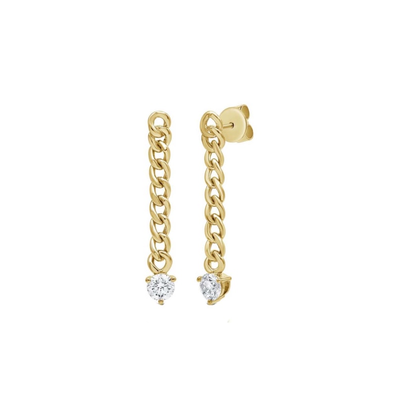 Diamond Stud with Drop Curb Chain Earrings