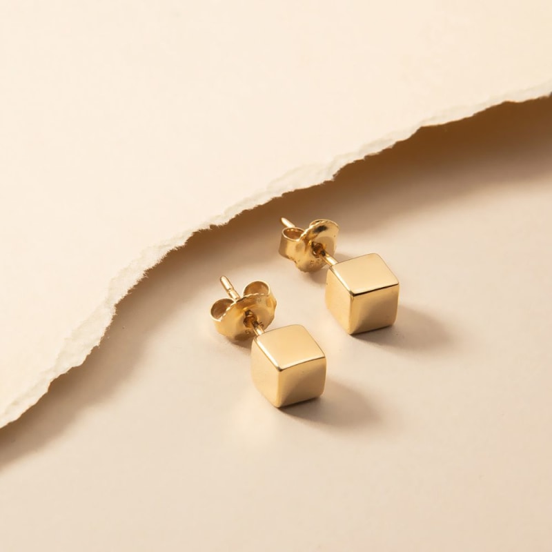 Thumbnail of Cube Stud Solid Gold Earrings image