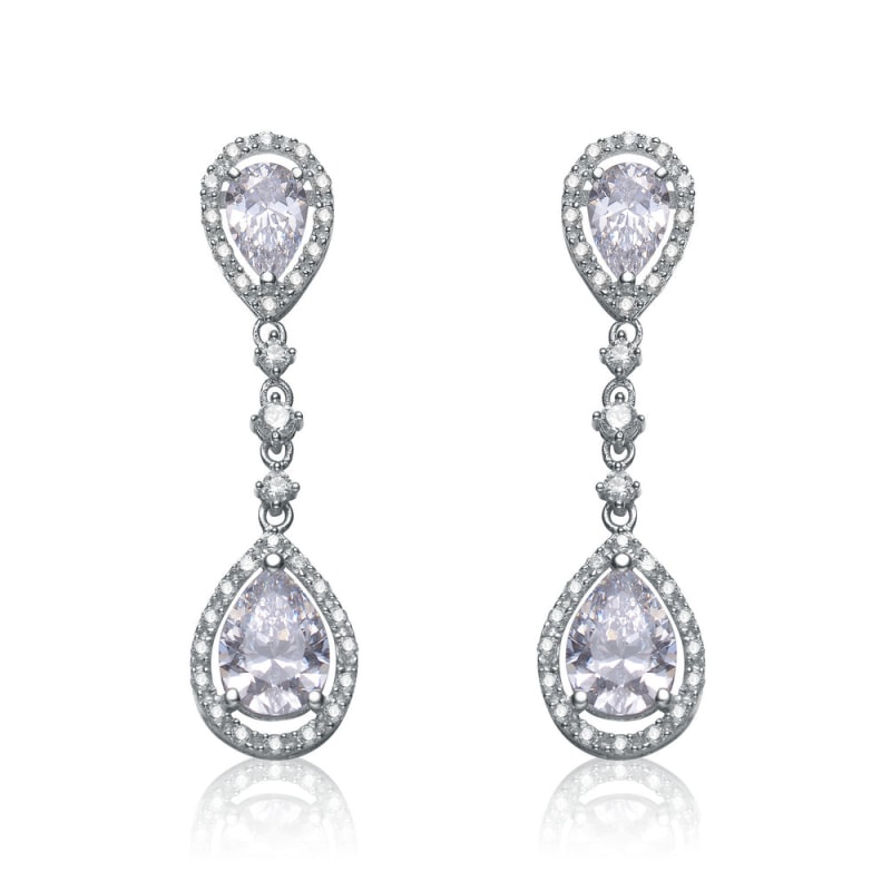 Cubic Zirconia Pear Shapes Chandelier Earrings Rhodium on Sterling Silver Cubic Zirconia Pear Shapes Chandelier Earrings Rhodium on Sterling Silver