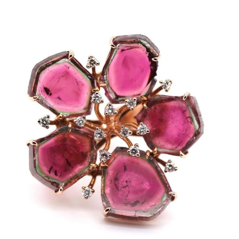 Thumbnail of Bicolor Tourmaline & Diamond Flora Ring In 18K Rose Gold image