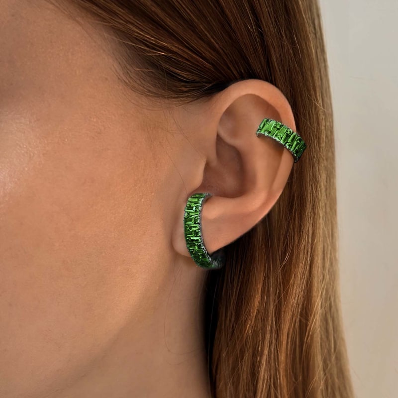 Culture Ear Cuff With Man Made Emerald In Premium Black Rhodium SALLY SKOUFIS Wolf Badger