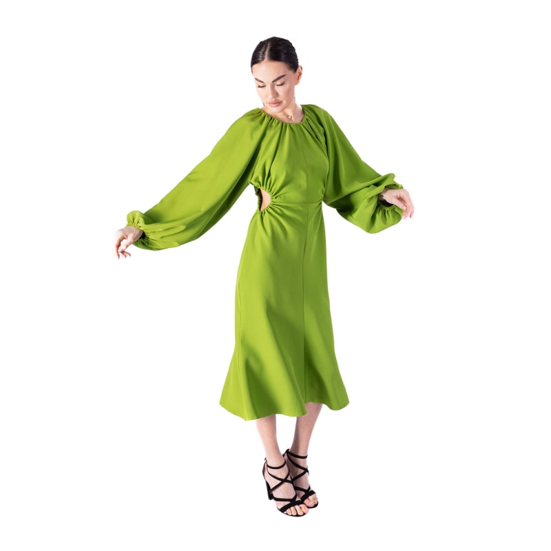 Thumbnail of Cutout Crepe Midi Dress - Olive Color image